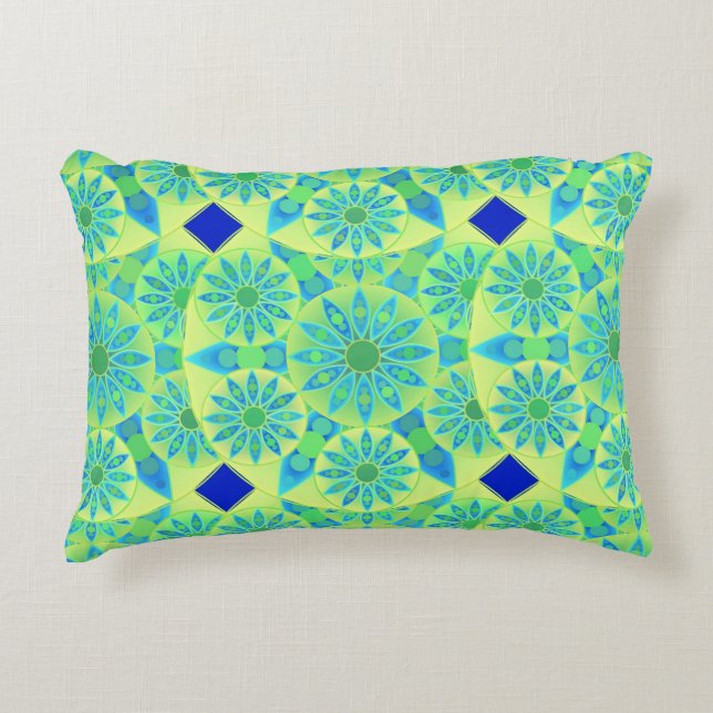 Mandala patroon, turquoise, blauw, kalkgroen decoratief kussen (Voorkant)