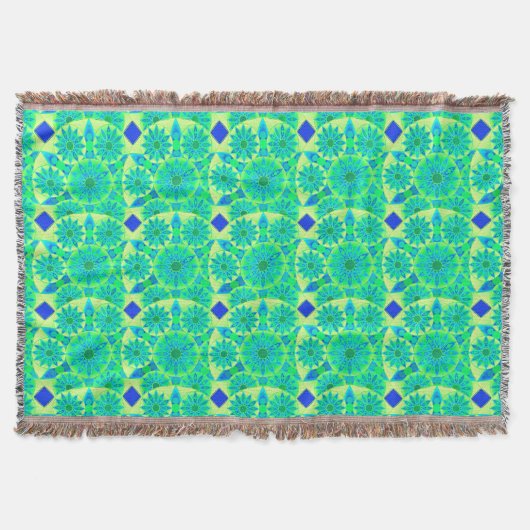 Mandala patroon, turquoise, blauw, kalkgroen deken (Voorkant)