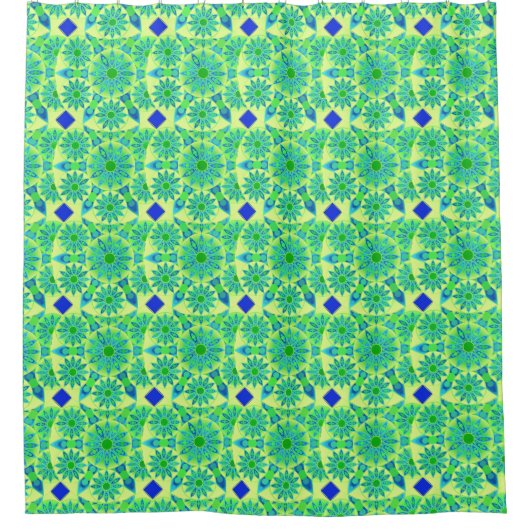 Mandala patroon, turquoise, blauw, kalkgroen douchegordijn (Voorkant)