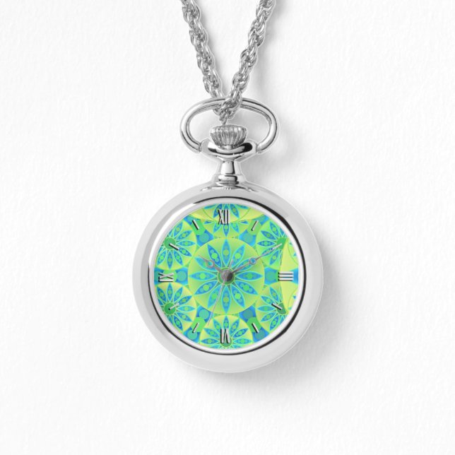 Mandala patroon, turquoise, blauw, kalkgroen horloge (Voorkant)
