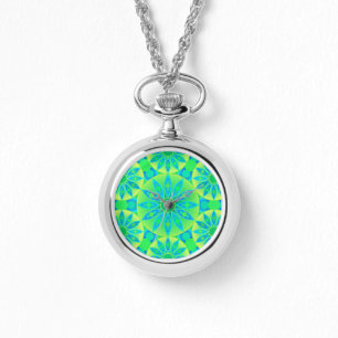 Mandala patroon, turquoise, blauw, kalkgroen horloge