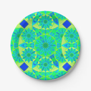 Mandala patroon, turquoise, blauw, kalkgroen papieren bordje