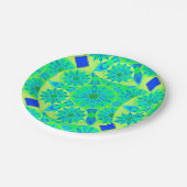 Mandala patroon, turquoise, blauw, kalkgroen papieren bordje (Gekanteld)