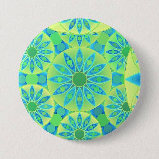 Mandala patroon, turquoise, blauw, kalkgroen ronde button 7,6 cm (Voorkant)