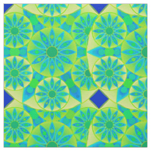 Mandala patroon, turquoise, blauw, kalkgroen stof