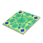 Mandala patroon, turquoise, blauw, kalkgroen tegeltje (Zijkant)