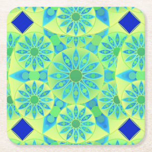 Mandala patroon, turquoise, blauw, limoengroen kartonnen onderzetters