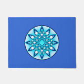 Mandala patroon, turquoise, kobalt blauw en wit deurmat (Voorkant)