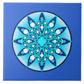 Mandala patroon, turquoise, kobalt blauw en wit tegeltje (Voorkant)