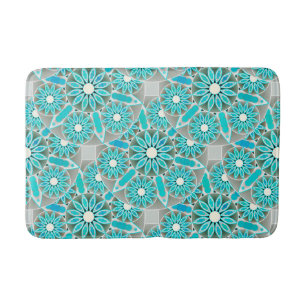 Mandala patroon, turquoise, zilvergrijs en wit badmat