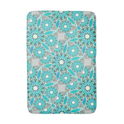 Mandala patroon, turquoise, zilvergrijs en wit badmat (Voorkant Verticaal)