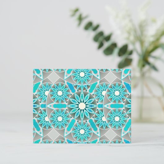 Mandala patroon, turquoise, zilvergrijs en wit briefkaart (Staand voorkant)
