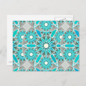 Mandala patroon, turquoise, zilvergrijs en wit briefkaart (Voorkant / Achterkant)