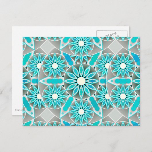 Mandala patroon, turquoise, zilvergrijs en wit briefkaart (Voorkant / Achterkant)