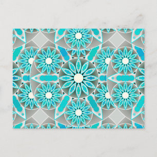 Mandala patroon, turquoise, zilvergrijs en wit briefkaart