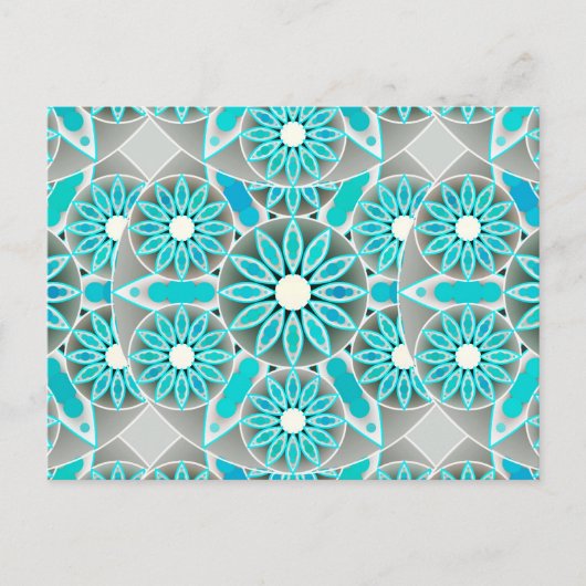 Mandala patroon, turquoise, zilvergrijs en wit briefkaart (Voorkant)