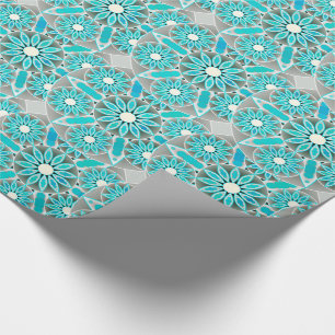 Mandala patroon, turquoise, zilvergrijs en wit cadeaupapier