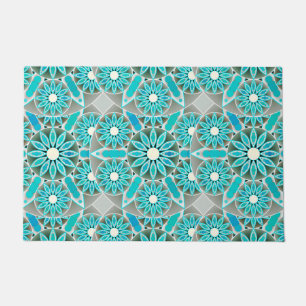 Mandala patroon, turquoise, zilvergrijs en wit deurmat