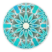 Mandala patroon, turquoise, zilvergrijs en wit keramische knop (Voorkant)