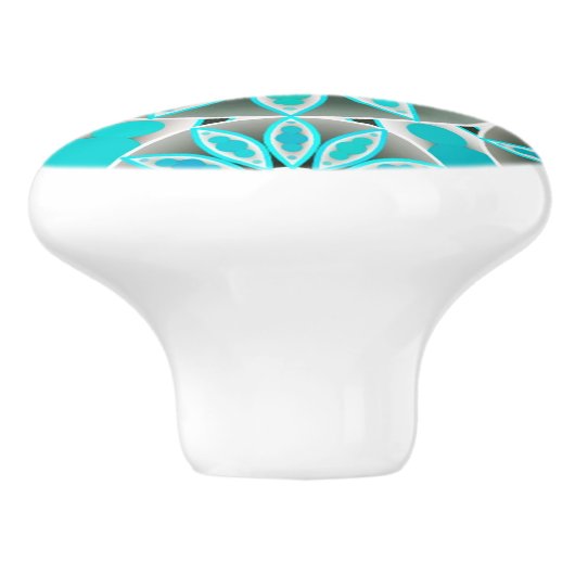 Mandala patroon, turquoise, zilvergrijs en wit keramische knop (Zijkant)