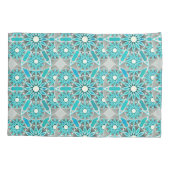 Mandala patroon, turquoise, zilvergrijs en wit kussensloop (Achterkant)