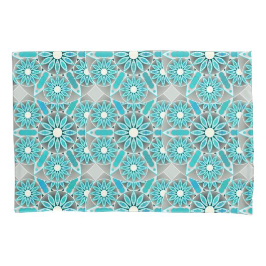 Mandala patroon, turquoise, zilvergrijs en wit kussensloop (Voorkant)