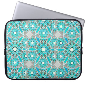 Mandala patroon, turquoise, zilvergrijs en wit laptop sleeve