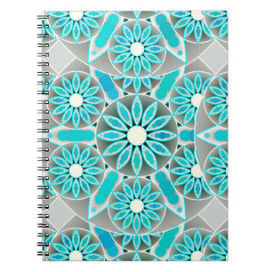 Mandala patroon, turquoise, zilvergrijs en wit notitieboek
