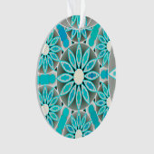 Mandala patroon, turquoise, zilvergrijs en wit ornament (voorkant)