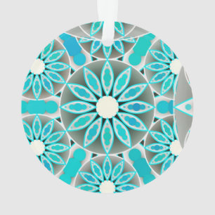 Mandala patroon, turquoise, zilvergrijs en wit ornament