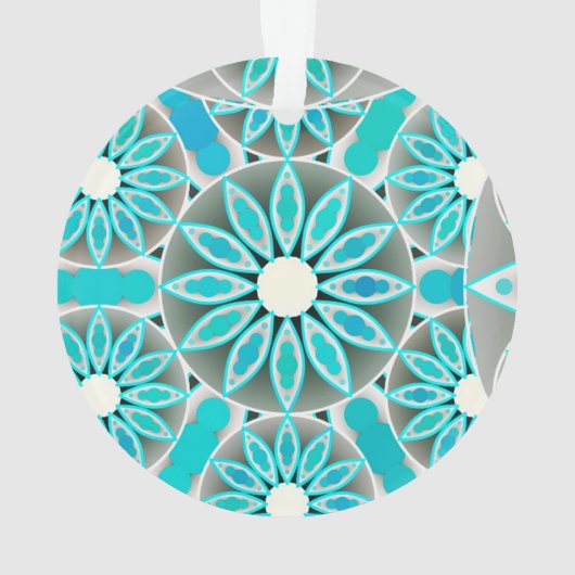 Mandala patroon, turquoise, zilvergrijs en wit ornament (achterkant)