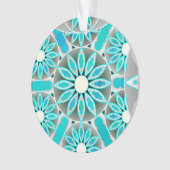 Mandala patroon, turquoise, zilvergrijs en wit ornament (voorkant)
