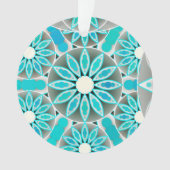Mandala patroon, turquoise, zilvergrijs en wit ornament (voorkant)