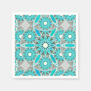 Mandala patroon, turquoise, zilvergrijs en wit servetten