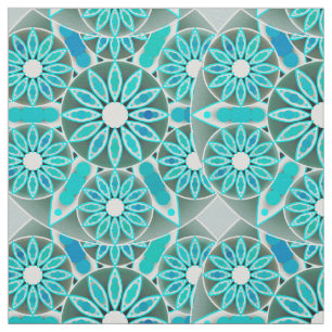 Mandala patroon, turquoise, zilvergrijs en wit stof