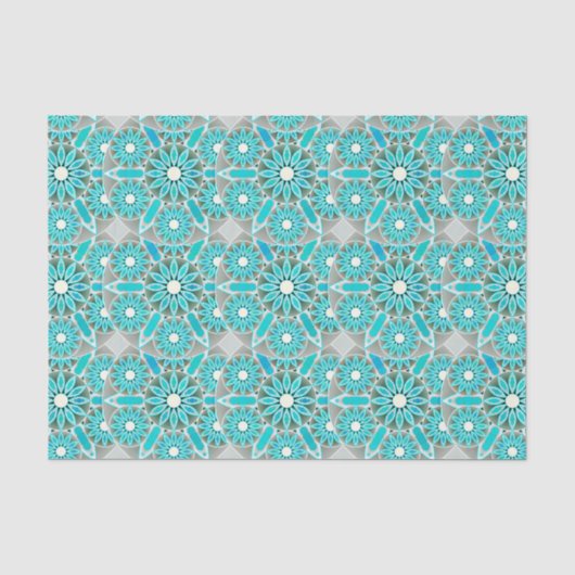 Mandala patroon, turquoise, zilvergrijs en wit tissuepapier (Voorkant)
