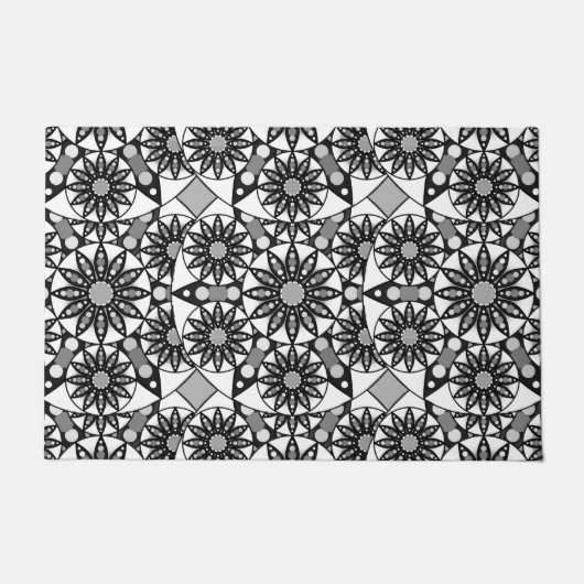Mandala patroon, zwart, wit en grijs deurmat (Voorkant)