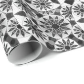 Mandala patroon, zwart, wit en grijs / grijs cadeaupapier (Rol Hoek)