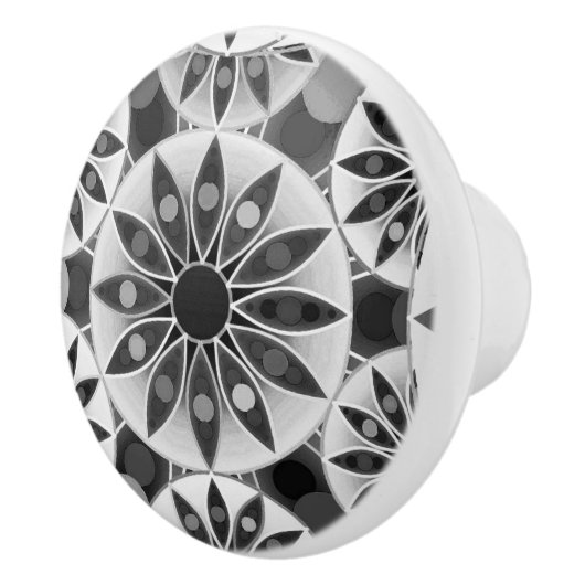 Mandala patroon, zwart, wit en grijs / grijs keramische knop (Rechts)