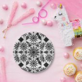 Mandala patroon, zwart, wit en grijs / grijs papieren bordje (Feest)