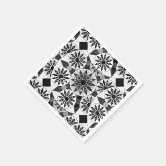 Mandala patroon, zwart, wit en grijs / grijs servetten (Hoek)