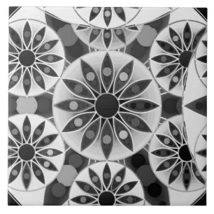 Mandala patroon, zwart, wit en grijs / grijs tegeltje