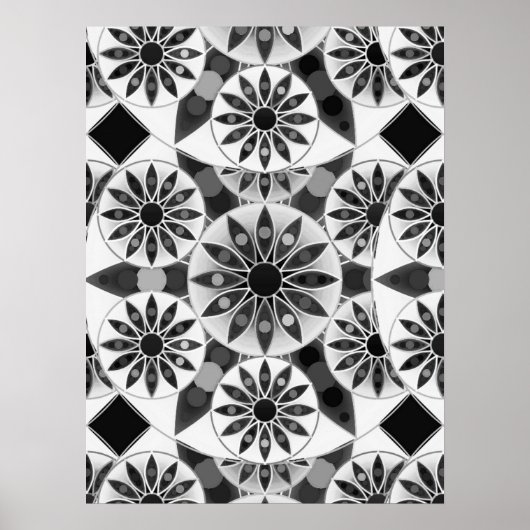 Mandala patroon, zwart, wit en grijs poster (Voorkant)