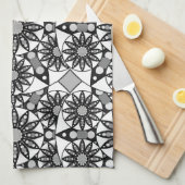 Mandala patroon, zwart, wit en grijs theedoek (Quarter Fold)