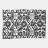 Mandala patroon, zwart, wit en grijs theedoek (Horizontaal)