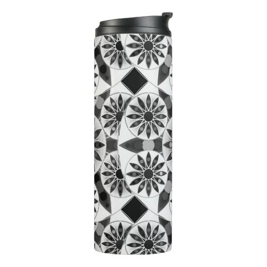 Mandala Patroon, Zwart, Wit en Grijs Thermosbeker (Gedraaid links)