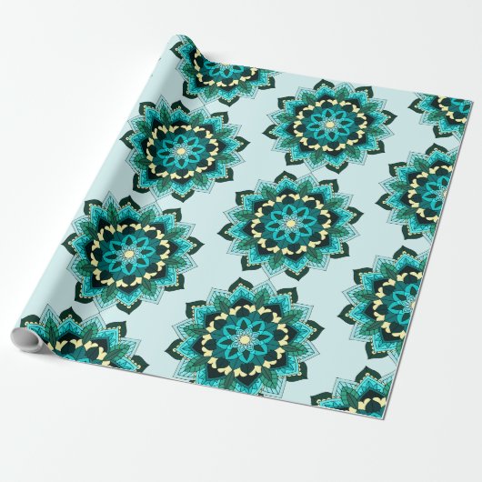Mandala Pattern 02 in aqua Cadeaupapier (Uitgerold)
