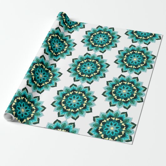 Mandala Pattern 02 in aqua Cadeaupapier (Uitgerold)