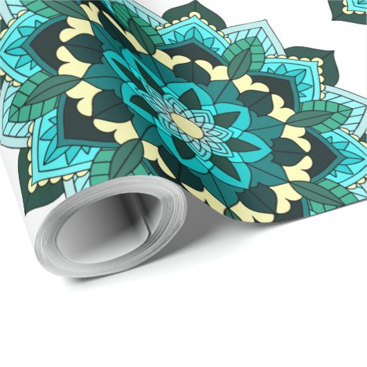 Mandala Pattern 02 in aqua Cadeaupapier (Rol Hoek)