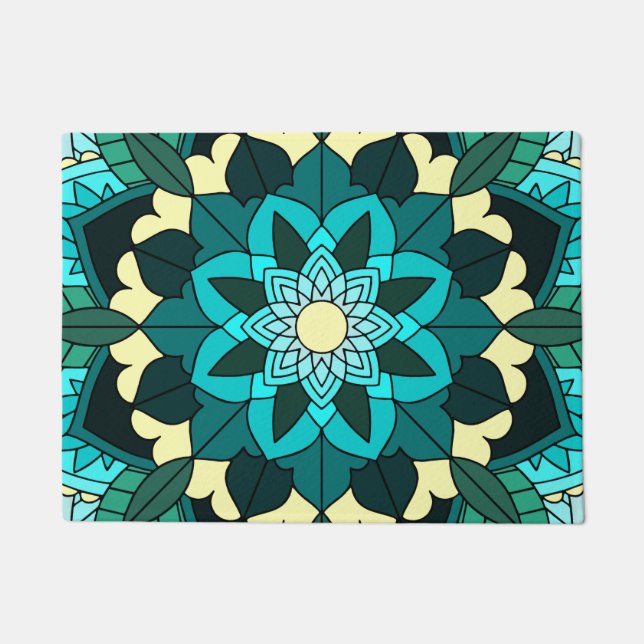 Mandala Pattern 02 in aqua Deurmat (Voorkant)